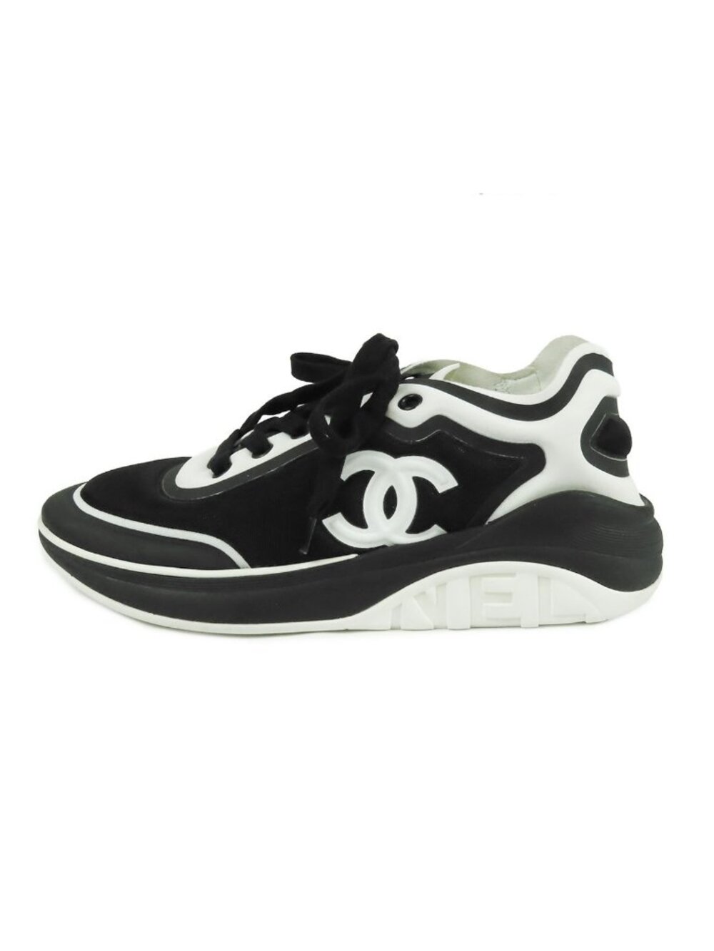 Chanel Sneakers Black White Fabric CC Logo Shoes